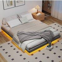 STILVORA Bed Frame 160 x 200 cm with LED & Under-Bed Storage in Grey | Size: EU King