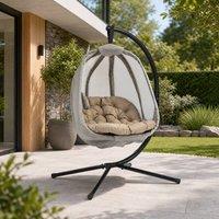 STILVORA Hanging Egg Chair with Stand & Cushion in Khaki