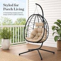 STILVORA Hanging Egg Chair with Folding Basket & Cushion in Beige