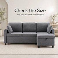 STILVORA Grey Fabric Sofa Bed with Storage & Cup Holders