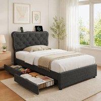 STILVORA 3ft Single Bed Frame with Storage Drawers & USB in Grey