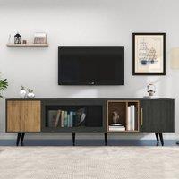 STILVORA TV Stand with Storage & Glass Door in Grey