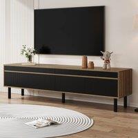 STILVORA TV Unit with Four Doors & Wooden Legs in Black & Natural