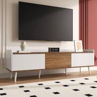 STILVORA TV Unit with Three Doors & Raised Edge in White & Natural