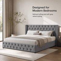 STILVORA Upholstered Bed 150 x 200 cm with Storage in Grey | Size: King