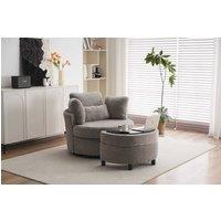 STILVORA Swivel Armchair with Crescent Ottoman Stool Grey