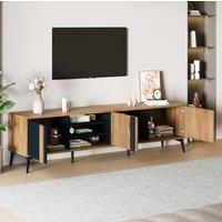 STILVORA TV Stand with 3 Door Cabinets & 4 Open Shelves in Brown