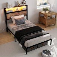 STILVORA 3ft Single Metal Bed Frame with LED & Storage Headboard in Black
