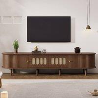 STILVORA TV Stand with 2 Drawers & 2 Roller Shutter Doors in Brown