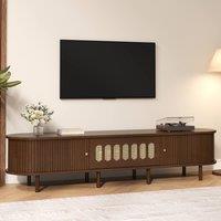 STILVORA 180 cm TV Stand with 2 Roll-Up Doors & Rattan Detail in Walnut
