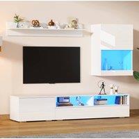 STILVORA TV Wall Unit Set with LED & 3 Doors in White
