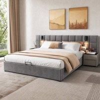 STILVORA Upholstered Bed 4ft6 with Storage, USB & Reading Light in Grey | Size: Double