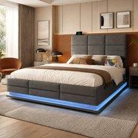 STILVORA 4ft6 Double Bed Frame with USB, LED & Storage in Grey