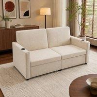 STILVORA King Size Sofa Bed with Pull-Out Design & Storage Pockets in Beige