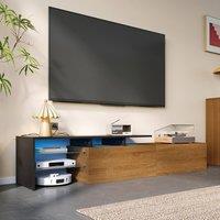 STILVORA TV Stand with LED, 170 cm, Black & Natural