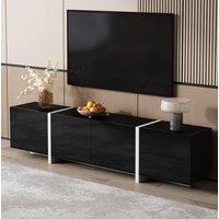 STILVORA TV Unit with 3 Doors, Drawer & Flip-Down Door, Black & White