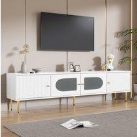 STILVORA TV Stand 70 Inch with 4 Doors & Glass Front in White