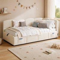STILVORA 90 x 190 cm Sofa Bed with USB & Hydraulic Storage in Beige | Size: Single