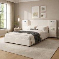 STILVORA 4ft6 Double Upholstered Bed with Storage Drawers in Beige