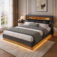 STILVORA Upholstered Bed 180 x 200 cm with LED, USB & Storage, Grey | Size: Super King