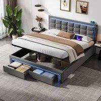 STILVORA 5ft King Ottoman Bed with Storage, USB & LED in Grey