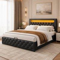 STILVORA Upholstered Bed 4ft6 Double with Storage & LED in Black