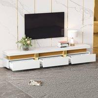 STILVORA TV Stand with Faux Marble Top & 3 Drawers in White
