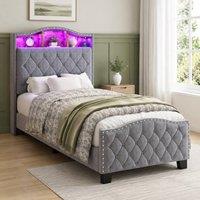STILVORA 3ft Single Upholstered Bed with Storage & LED Grey