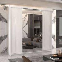 MN Furniture Merida Sliding Wardrobe with Mirror & LED Light W200cm x H217cm in White