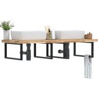 Berkfield Home Basin Shelf Wall Mounted Steel & Solid Wood Acacia in Brown