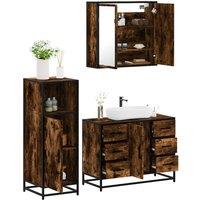 Berkfield Home 3 Piece Bathroom Furniture Set Smoked Oak Engineered Wood in Brown