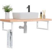 Berkfield Home Basin Shelf Wall Mounted Steel & Solid Wood Beech in Brown