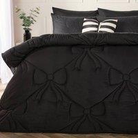 OHS Bow Lattice Coverless 7.5 TOG Duvet Bedding Set with Pillowcase in Black | Size: King