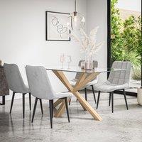 More4Homes Etta Glass Dining Table & Chairs - Glass Top w Solid Oak Legs + Nova Velvet Dining Chair Set Of 4 in Grey