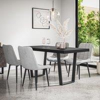 More4Homes Aria Dining Table & Chairs - Black Table Top w Black Legs + Nova Velvet Dining Chair Set Of 6 in Grey