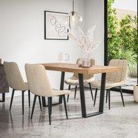 More4Homes Aria Dining Table & Chairs - Oak Effect Table Top w Black Legs + Nova Velvet Dining Chair Set Of 6 in Grey