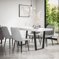 More4Homes Aria Dining Table & Chairs - White Marble Effect Table Top w Black Legs + Nova Velvet Dining Chair Set Of 4 in Grey