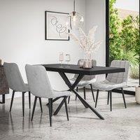 More4Homes Donni Dining Table & Chairs - Black Table Top w Black Legs + Nova Velvet Dining Chair Set Of 4 in Grey