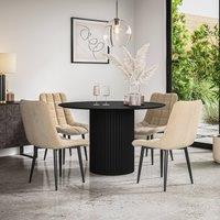 More4Homes Arlo Black Table Top W Black Legs + Nova Velvet Dining Chair Set Of 4 in Beige