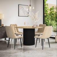 More4Homes Arlo Oak Table Top W Black Legs + Nova Velvet Dining Chair Set Of 4 in Beige