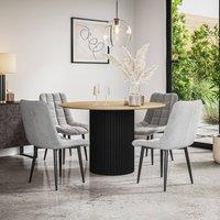 More4Homes Arlo Oak Table Top W Black Legs + Nova Velvet Dining Chair Set Of 4 in Grey