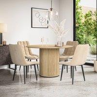 More4Homes Arlo Oak Table Top W Oak Legs + Nova Velvet Dining Chair Set Of 6 in Beige