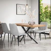 More4Homes Donni Dining Table & Chairs - Oak Effect Table Top w Black Legs + Nova Velvet Dining Chair Set Of 6 in Grey