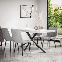 More4Homes Donni Dining Table & Chairs - White Marble Effect Table Top w Black Legs + Nova Velvet Dining Chair Set Of 4 in Grey