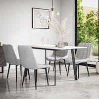 More4Homes Haydon Extending Dining Table & Chairs- White Marble Effect Table Top w Black Legs + Nova Velvet Dining Chair Set Of 6 in Grey