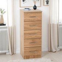 Seconique Dakotia 5 Drawer Narrow Chest in Light Oak