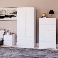 Home Discount Vida Designs Denver Bedroom Set (2 Dr Bedside, 5 Dr Chest, Wardrobe) in White