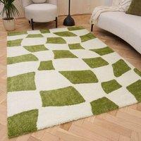 THE RUGS Joli Chequered Soft & Dense Pile Living Room & Bedroom Rug in Olive | Size: 80 cm x 150 cm