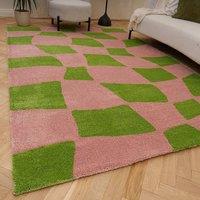 THE RUGS Joli Chequered Soft & Dense Pile Living Room & Bedroom Rug in Green | Size: 80 cm x 150 cm
