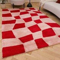 THE RUGS Joli Chequered Soft & Dense Pile Living Room & Bedroom Rug in Pink | Size: 120 cm x 170 cm